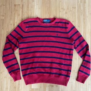 Polo Ralph Lauren Mens Sweater Red & Navy Stripe Sz L